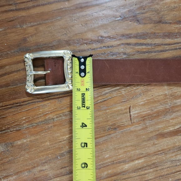 Vtg Express Gold Buckle and Tip‎ Leather Belt Western Coastal Cowgirl Festival M